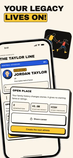 The legacy screen showing a finished career and its grade